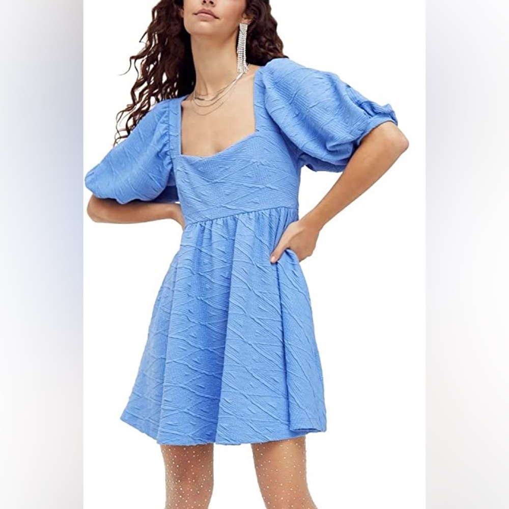 Violet Textured Mini Dress - Sky Blue